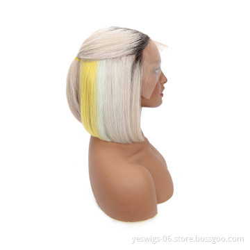 Pre Plucked HD Swiss Lace Short Bob Human Hair Wig 1b/613 Pink Blue Grey Hot Pink Neon Purple Ombre Color Wig For Black Women